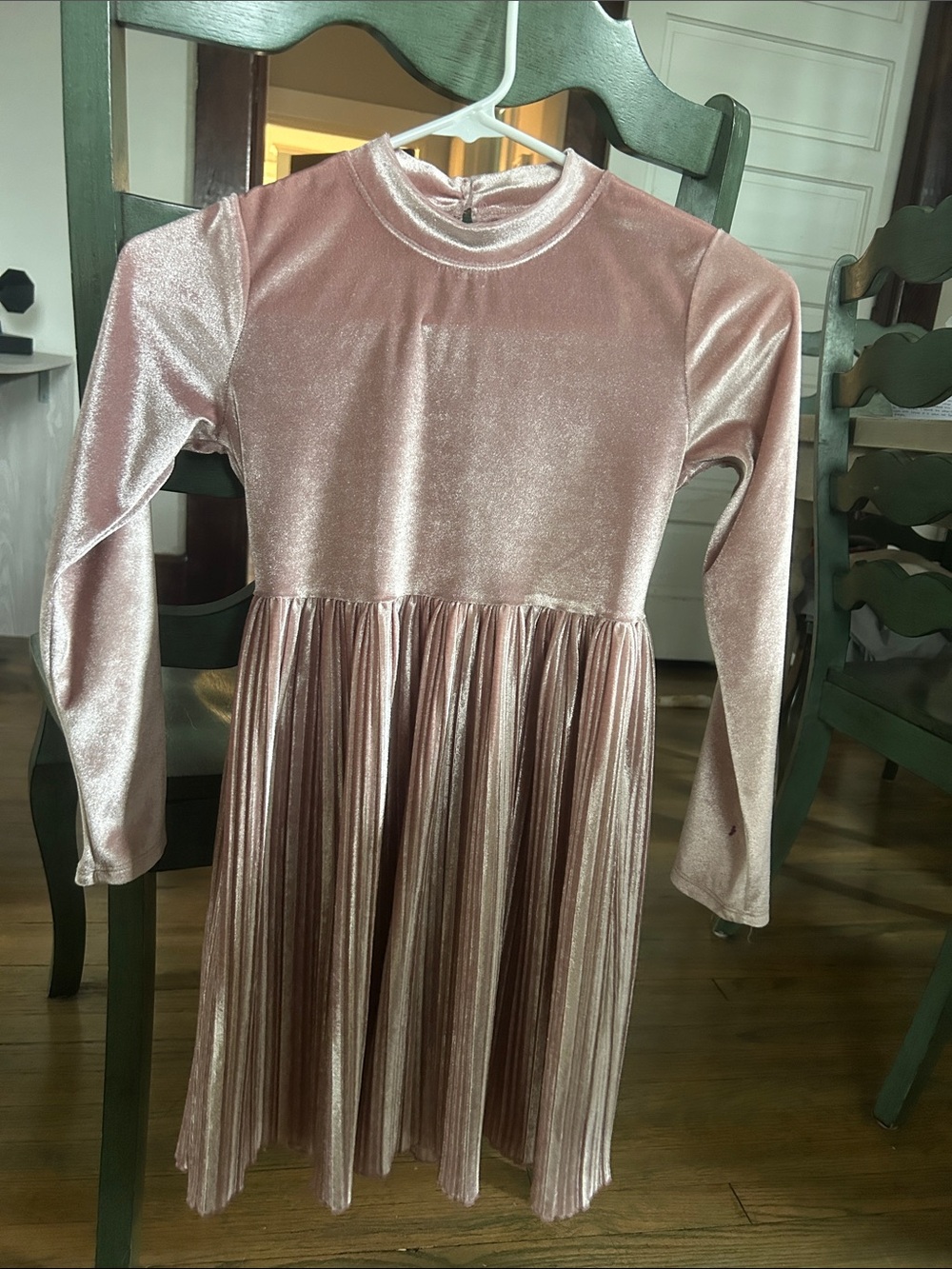 wonder nation Rose Gold Velvet Pleated Long Sleeve Dress